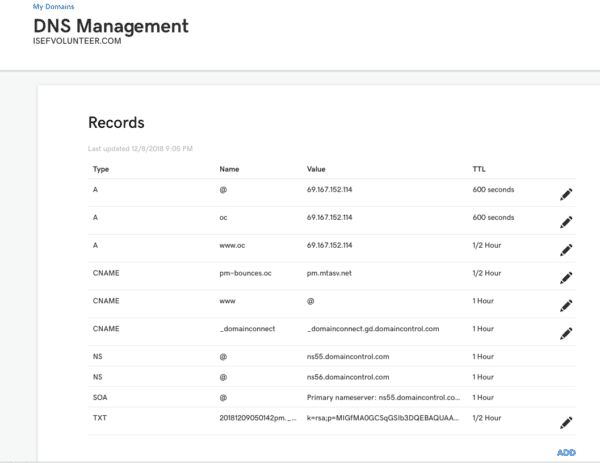 Domain DNS settings