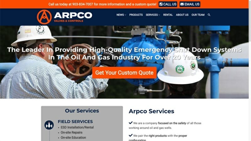 prowebsitecreators Arpco Valves Controls website portfolio